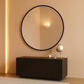 24 Inch Matte Black Round Wall Mirror For Bathroom Vanity And Living Room Decor