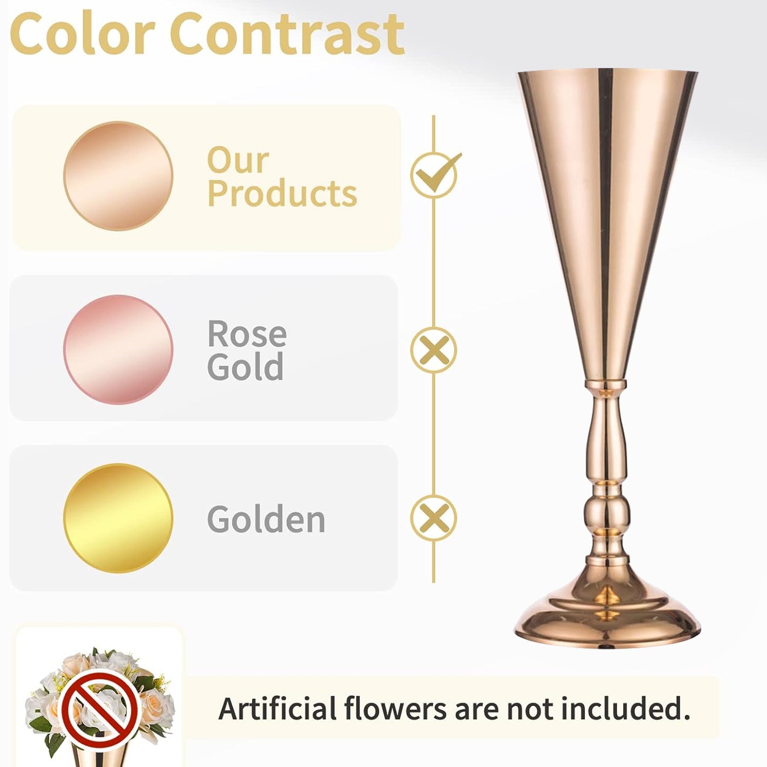 2 Pcs Golden Vase Flower Wedding Centerpieces