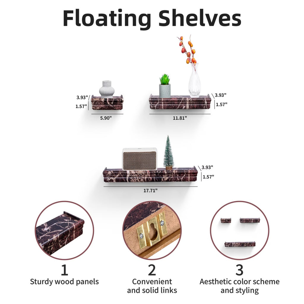 Floating Shelves 15.7 Wall Mounted Wood Shelves For Bathroom, Bedroom, Living Room, Kitchen, Hanging Shelf For Books Storage Decor With Invisible Brackets, Grey