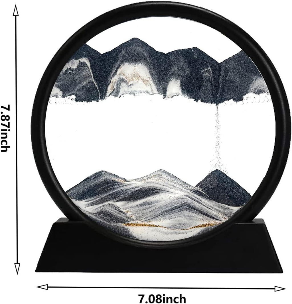 3D Dynamic Sand Art Liquid Motion, Moving Sand Art Picture Round Glass 3D Deep Sea Sandscape In Motion Display Flowing Sand Painting Relaxing Desk Toys