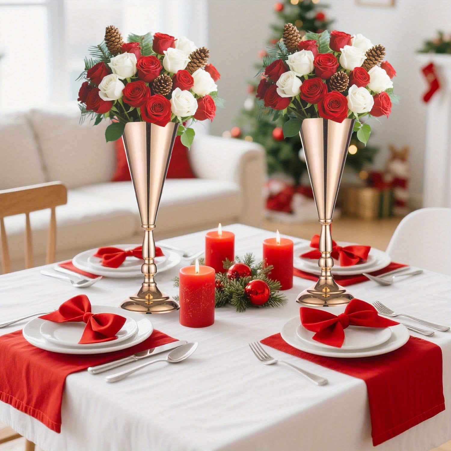 2 Pcs Golden Vase Flower Wedding Centerpieces