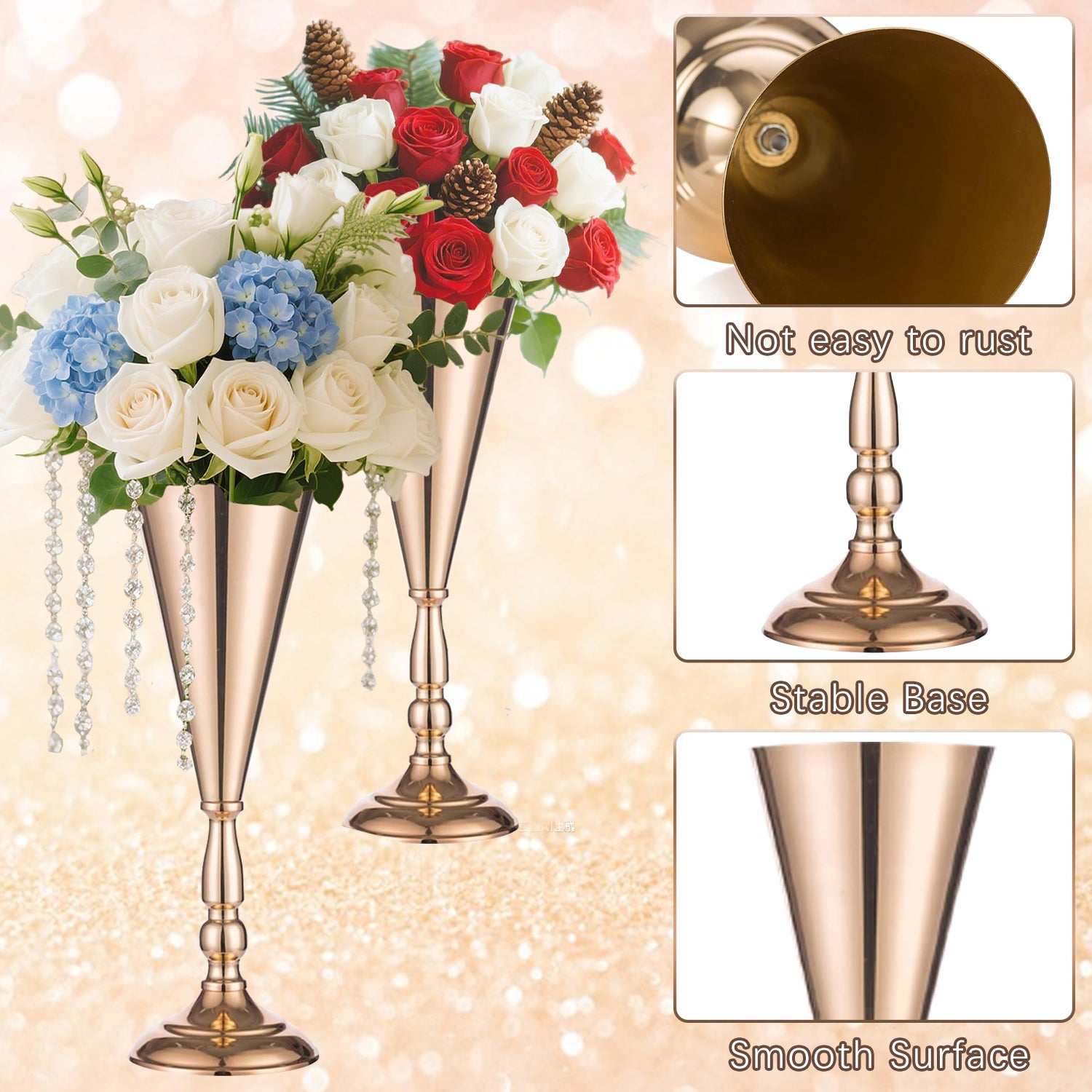 2 Pcs Golden Vase Flower Wedding Centerpieces