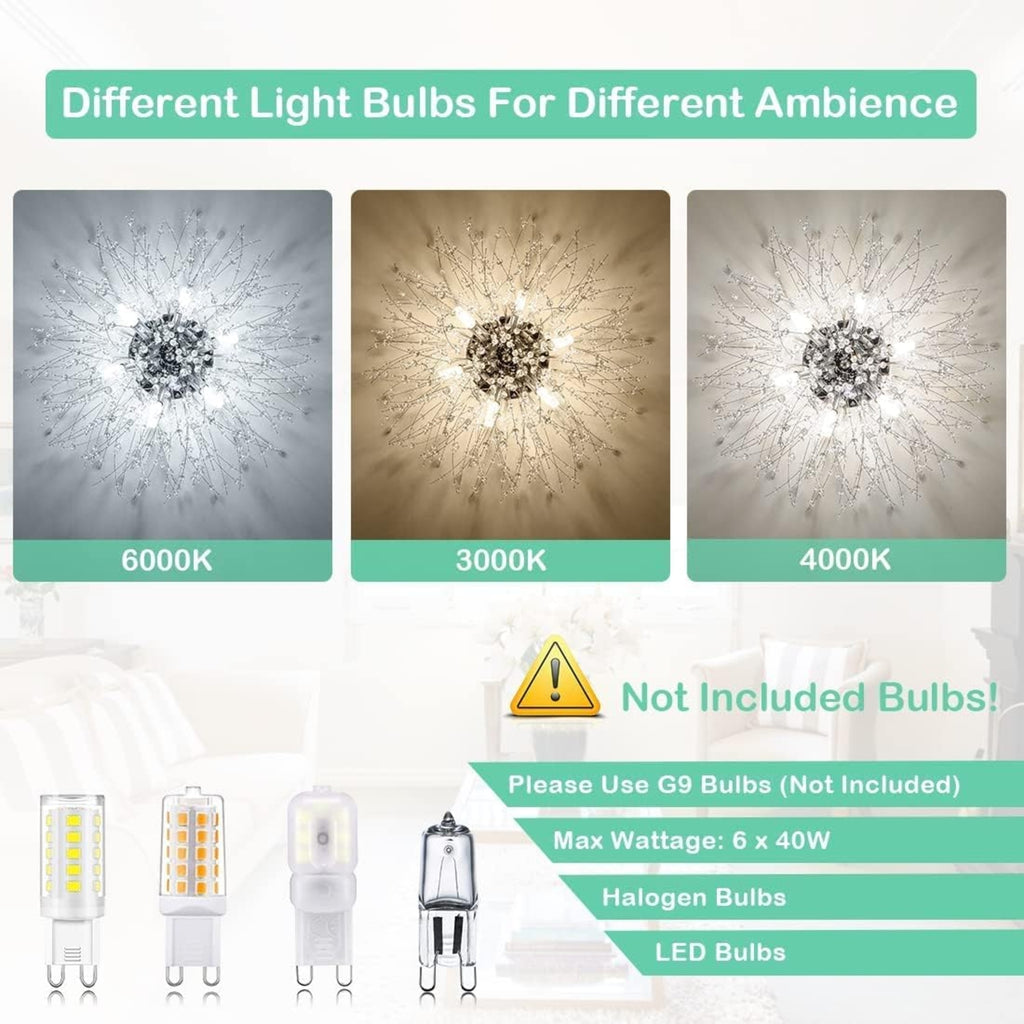 Crystal Flush Mount Ceiling Light, Modern Sputnik Firework Close To Ceiling Lamp, LED Ceiling Light
