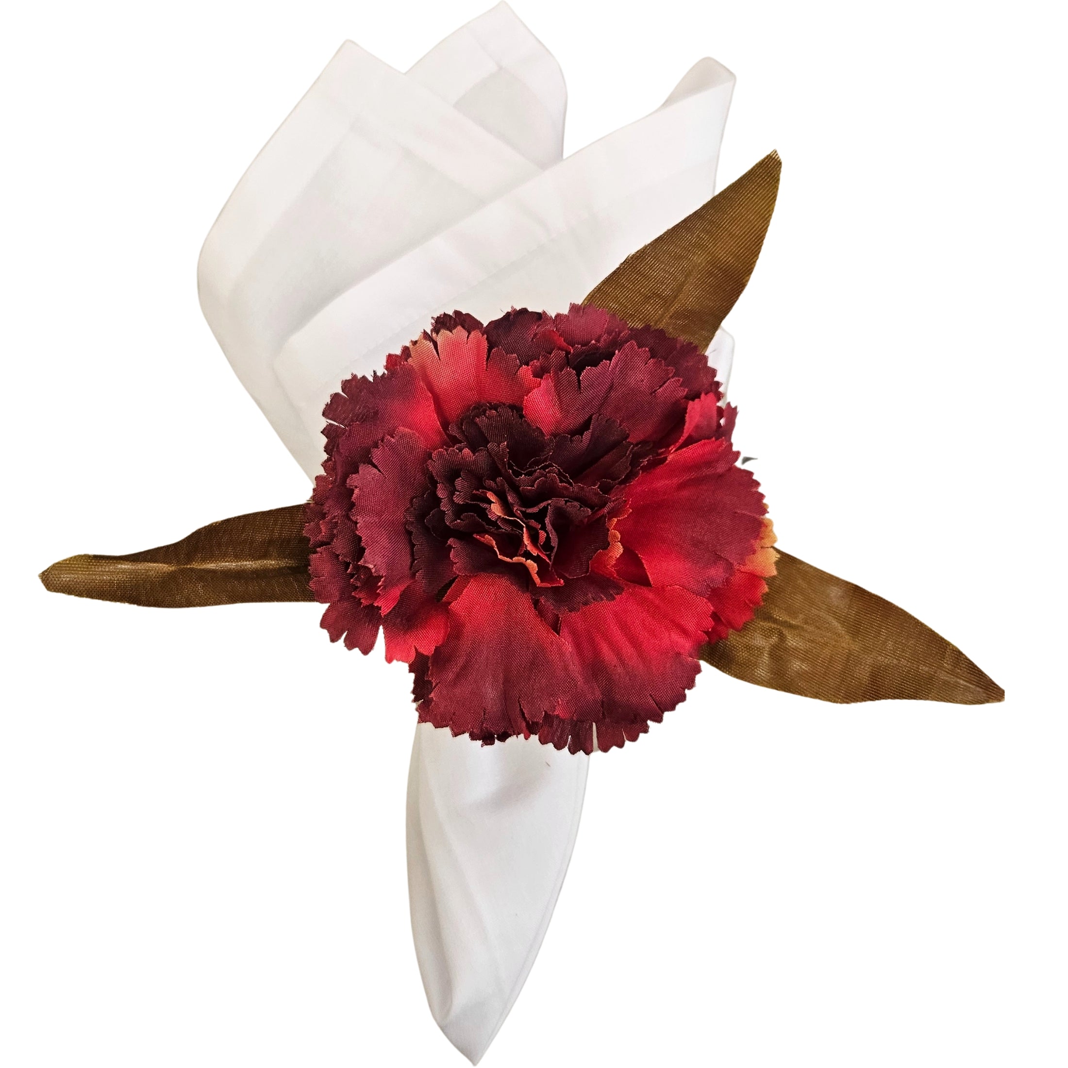 Maison Charlô | Set of 4 Red Marsala Carnation Flower Napkin Rings for events, wedding, party, birthday-0