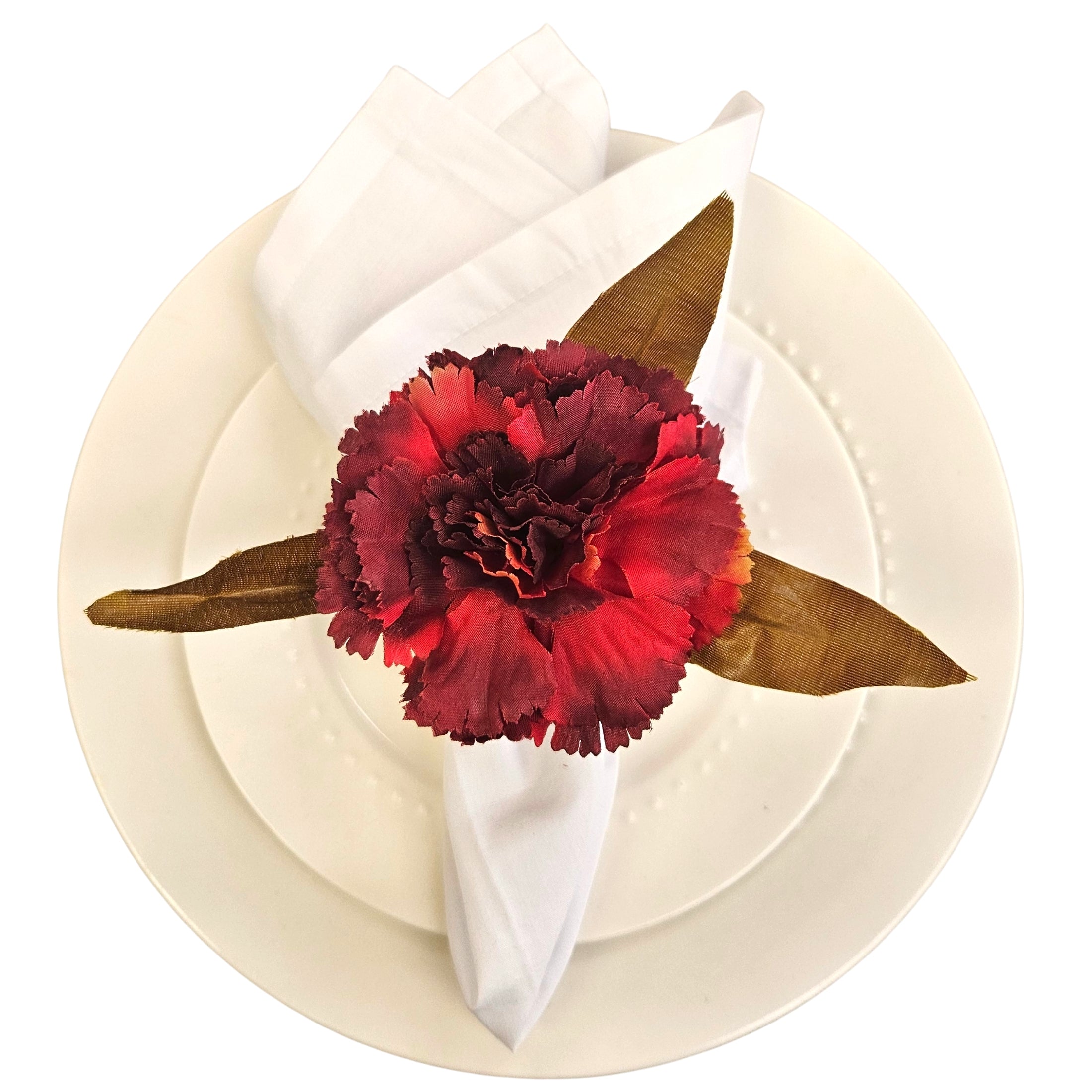 Maison Charlô | Set of 4 Red Marsala Carnation Flower Napkin Rings for events, wedding, party, birthday-3