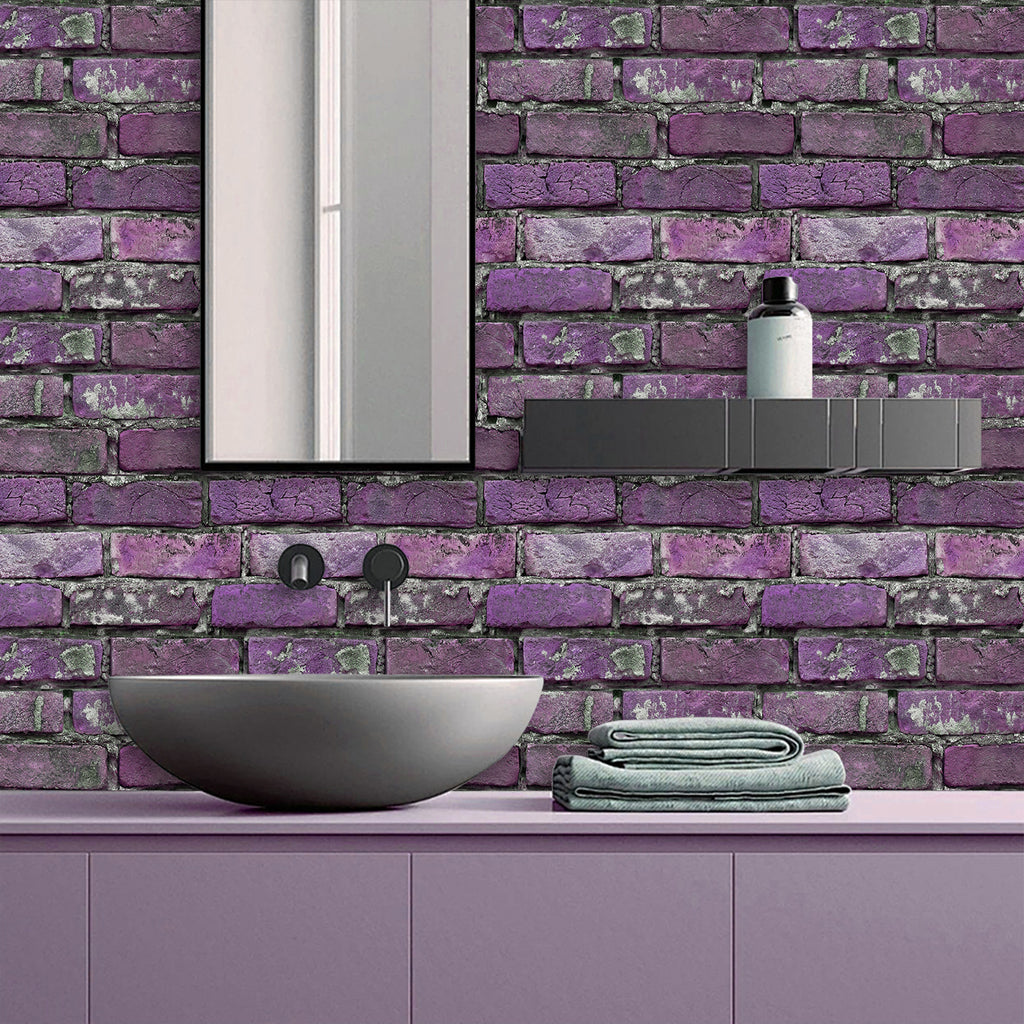 Peel And Stick Tile Wall Decoration PVC Purple Brick Wall Tile Splash-proof Self-adhesive Wall Stickers - Durable, Waterproof, Suitable For Kitchen, Toilet, Bathroom Wall Decoration Materials