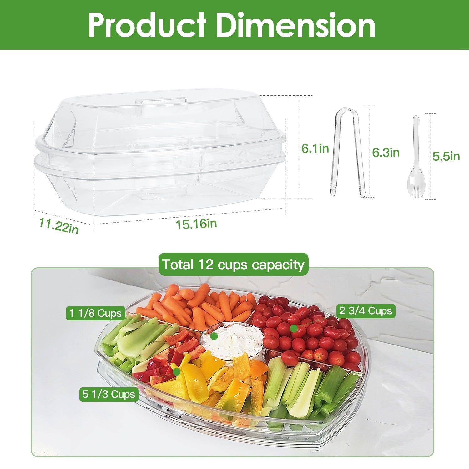 Fruit Ice Serving Tray Chilled Veggie Tray Shrimp Cocktail Serving Dish Appetizer Party Serving Platter Cold Food Buffet Server With Lid And 4 Compartments 3 Tongs 10 Sporks