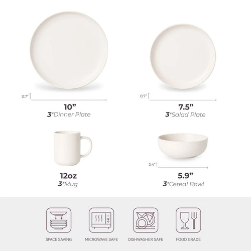 12-Piece Stoneware Dinnerware Sets With Mugs  Microwave  Dishwasher Safe  Non-Toxic Dinner Plates Bowls Set  Stackable Matte Glaze Kitchenware For 3