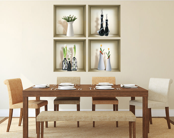 3D Niche Wall Art Decals - Set Of 4 | Easy To Apply, Stunning Decorative Stickers For Home And Office