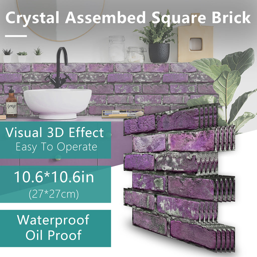 Peel And Stick Tile Wall Decoration PVC Purple Brick Wall Tile Splash-proof Self-adhesive Wall Stickers - Durable, Waterproof, Suitable For Kitchen, Toilet, Bathroom Wall Decoration Materials