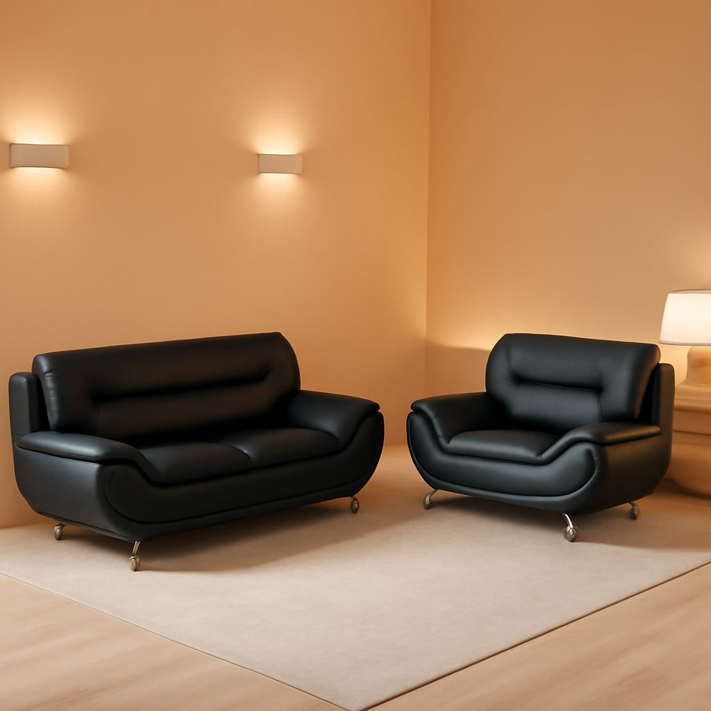 Leather Sofa and Loveseat Set for Living Room Black Leather Furniture