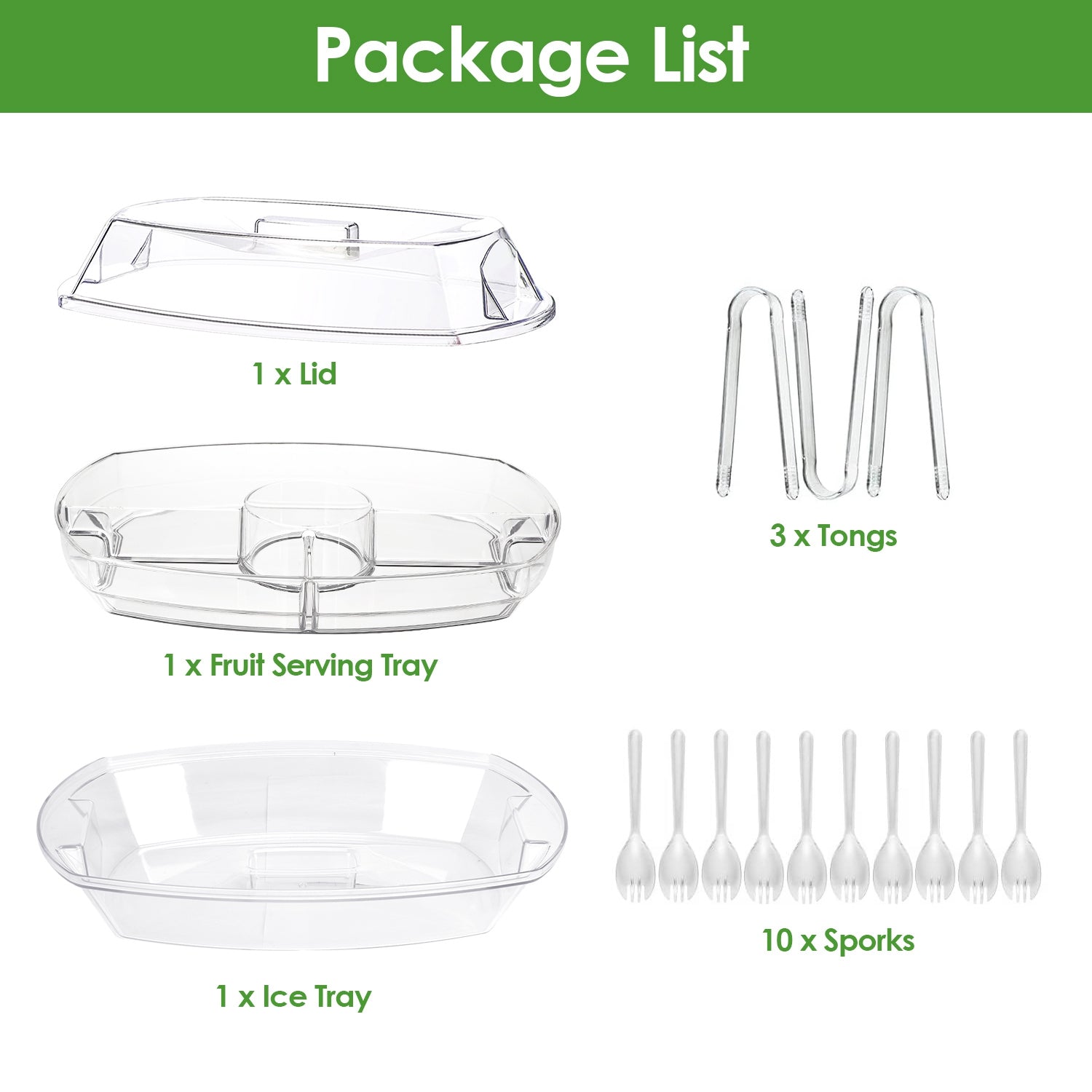 Fruit Ice Serving Tray Chilled Veggie Tray Shrimp Cocktail Serving Dish Appetizer Party Serving Platter Cold Food Buffet Server With Lid And 4 Compartments 3 Tongs 10 Sporks