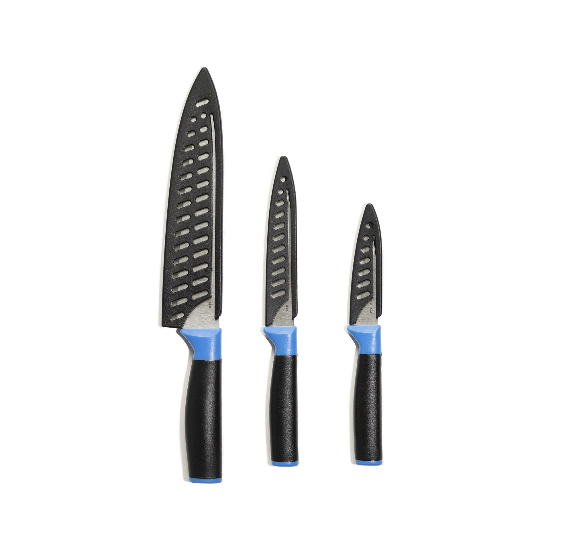 Duo-Grip 3 Piece Kitchen Knife Set With Blade Guards, Blue-4