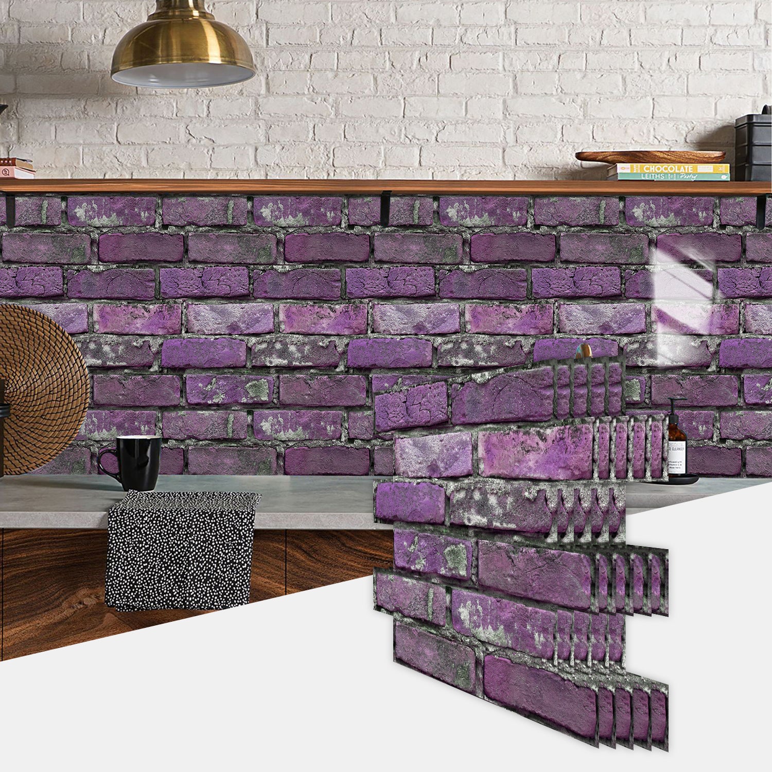 Peel And Stick Tile Wall Decoration PVC Purple Brick Wall Tile Splash-proof Self-adhesive Wall Stickers - Durable, Waterproof, Suitable For Kitchen, Toilet, Bathroom Wall Decoration Materials