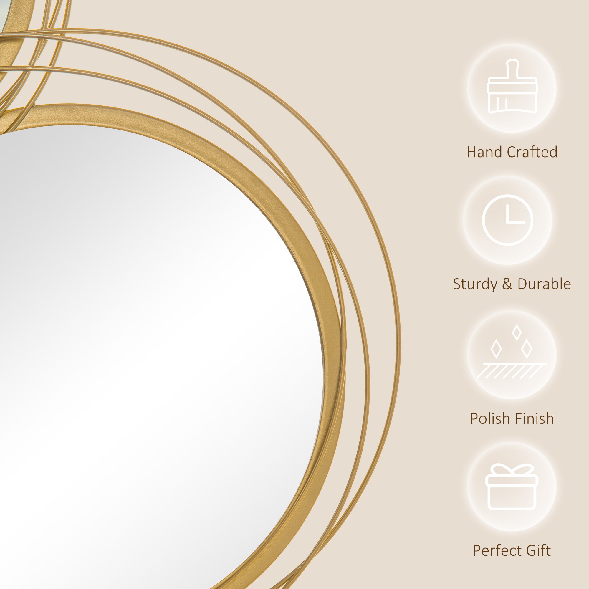 42.25" Circle Mirror for Wall, Modern Metal Wall Art for Living Room, Bedroom and Dining Room, Gold