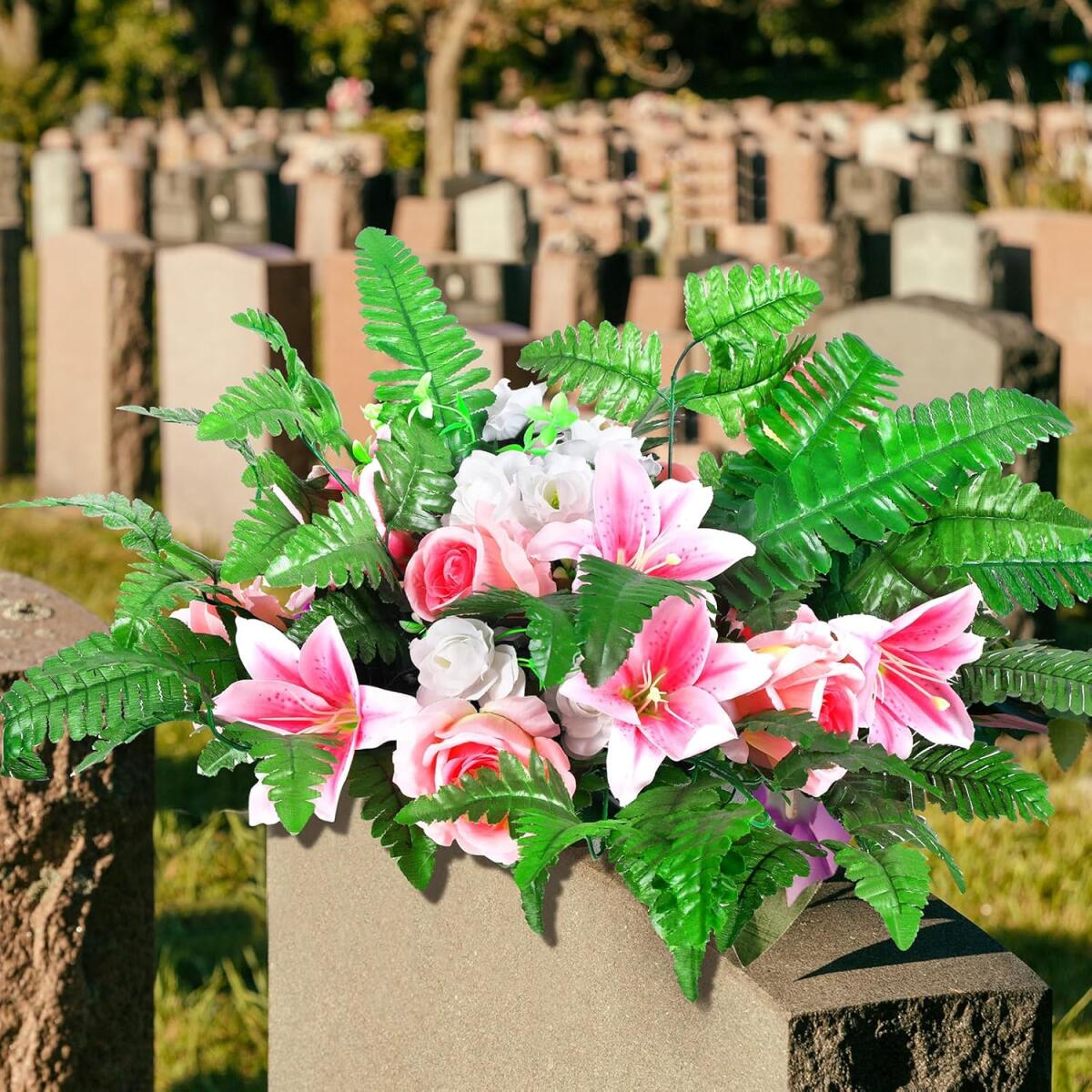 Artificial Fern Leaves Stem Green Cemetery Leaf Picks Wedding Flower Arrangements