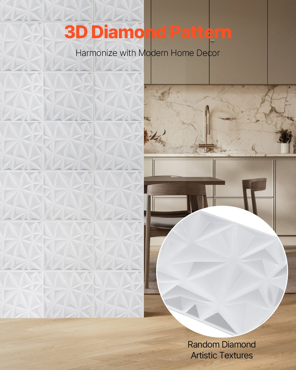 3D Wall Panels, 33-Pack 11.81 X 11.81 In PVC Modern Art Minimalist Diamond Tiles, 32 Sq.Ft Coverage Accent Wall Panel, Interior Home Decor For Ceiling, Bedroom, Living & Gaming Room, Matte White
