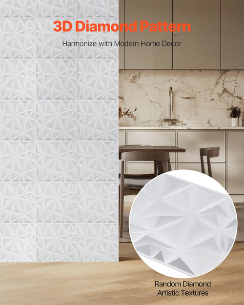 3D Wall Panels, 33-Pack 11.81 X 11.81 In PVC Modern Art Minimalist Diamond Tiles, 32 Sq.Ft Coverage Accent Wall Panel, Interior Home Decor For Ceiling, Bedroom, Living & Gaming Room, Matte White