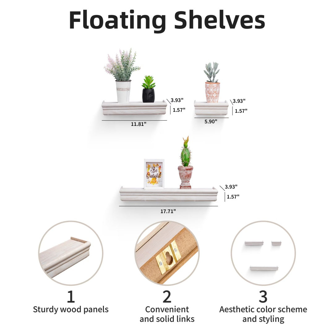 Floating Shelves 17.9 Wall Mounted Wood Shelves For Bathroom, Bedroom, Living Room, Kitchen, Hanging Shelf For Books Storage Decor With Invisible Brackets, White