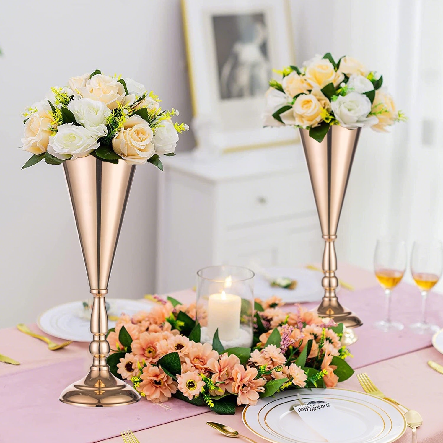 2 Pcs Golden Vase Flower Wedding Centerpieces