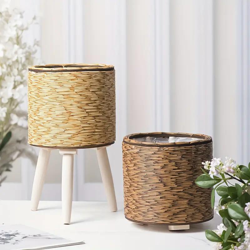 Handmade Green Plastic Vase - Upgraded Durable Wide-mouth Flower Pot And Plant Stand, Modern Round Indoor Home Decor Vase, Suitable For Tabletops Floors