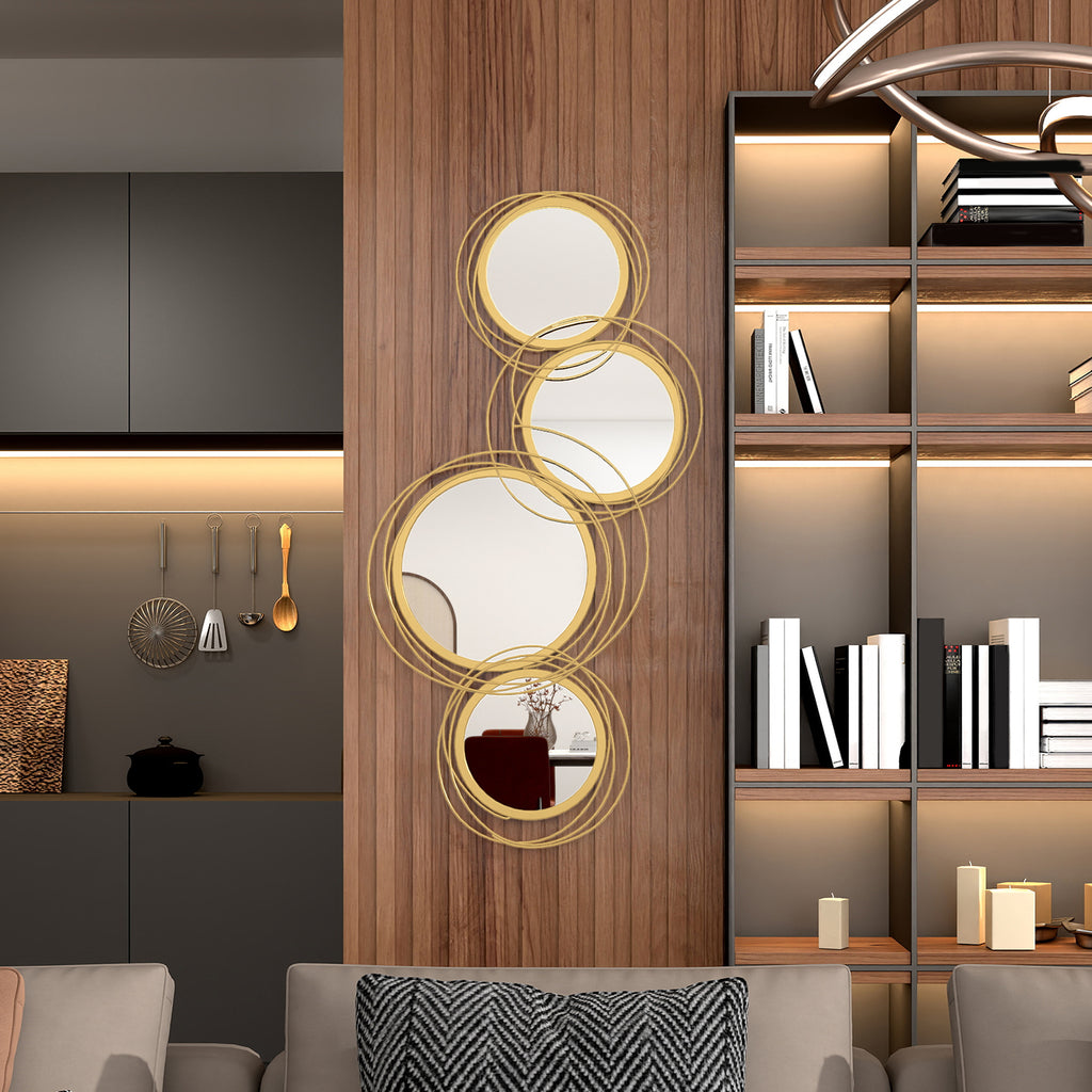42.25" Circle Mirror for Wall, Modern Metal Wall Art for Living Room, Bedroom and Dining Room, Gold