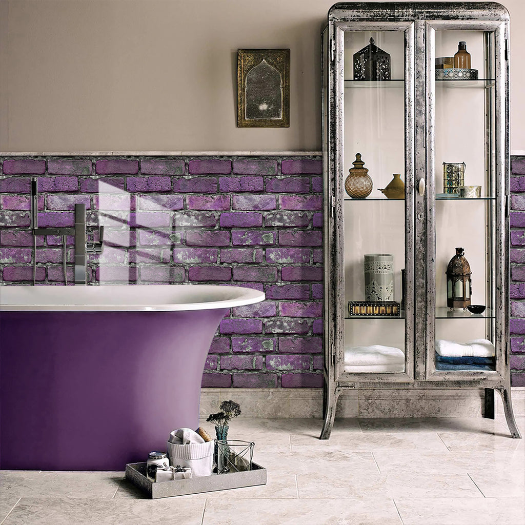 Peel And Stick Tile Wall Decoration PVC Purple Brick Wall Tile Splash-proof Self-adhesive Wall Stickers - Durable, Waterproof, Suitable For Kitchen, Toilet, Bathroom Wall Decoration Materials