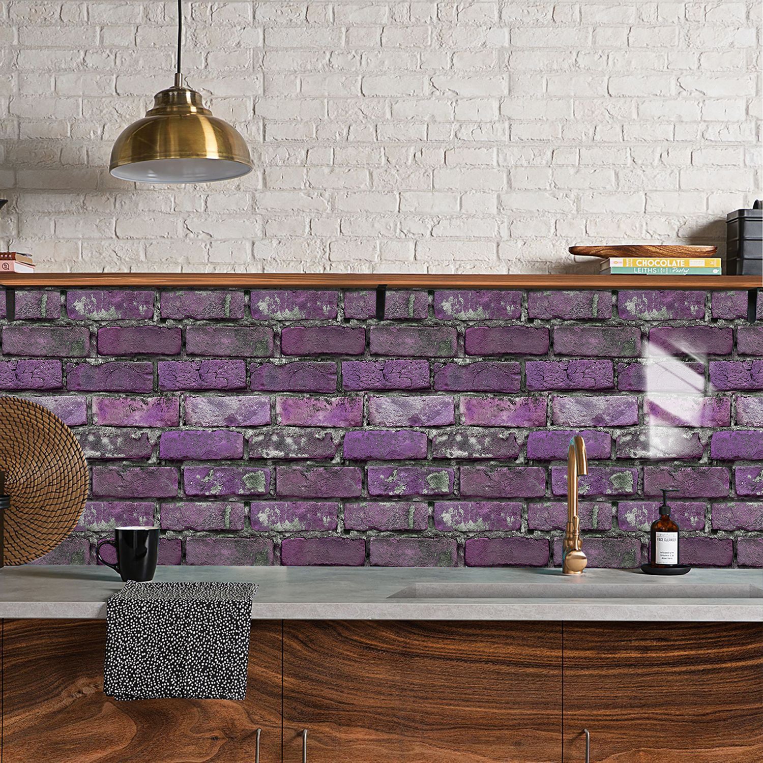 Peel And Stick Tile Wall Decoration PVC Purple Brick Wall Tile Splash-proof Self-adhesive Wall Stickers - Durable, Waterproof, Suitable For Kitchen, Toilet, Bathroom Wall Decoration Materials