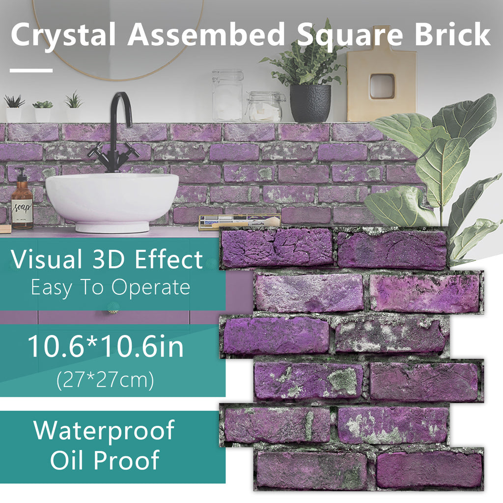 Peel And Stick Tile Wall Decoration PVC Purple Brick Wall Tile Splash-proof Self-adhesive Wall Stickers - Durable, Waterproof, Suitable For Kitchen, Toilet, Bathroom Wall Decoration Materials