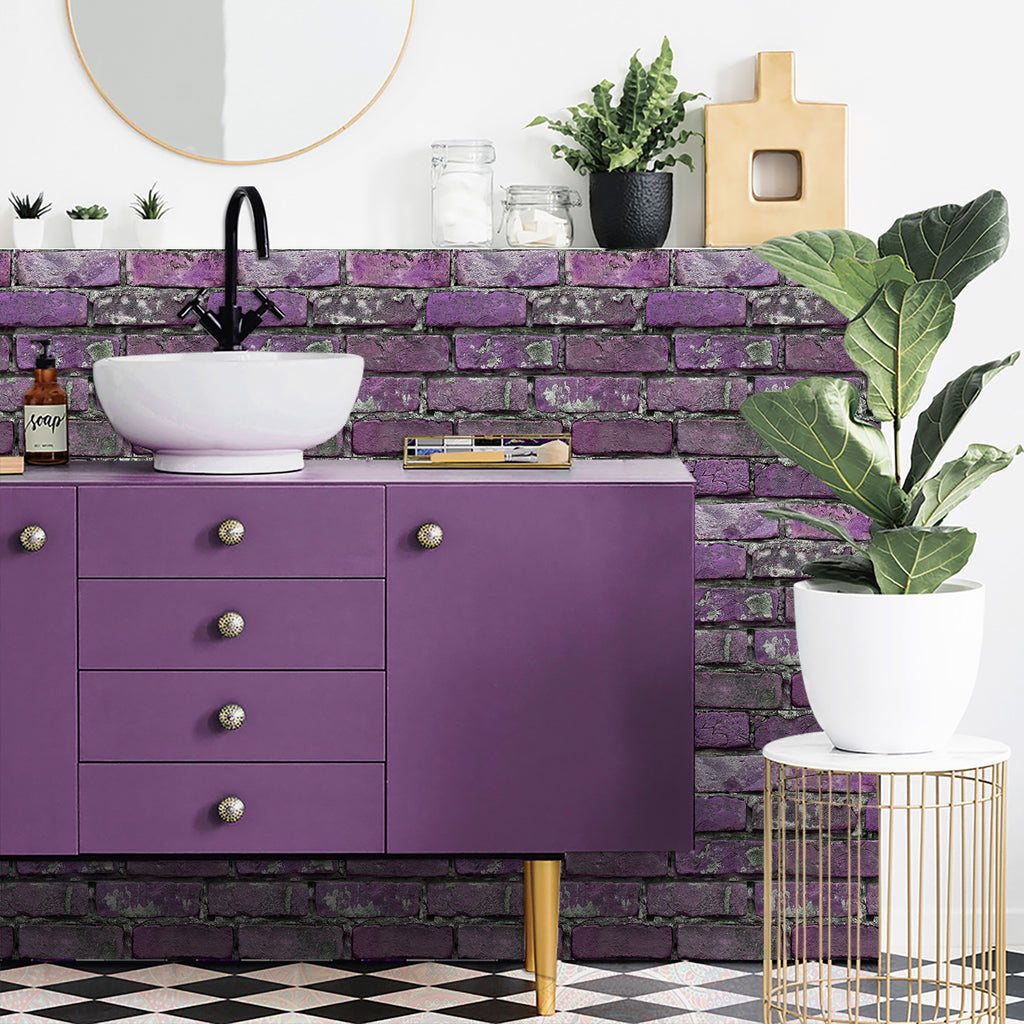 Peel And Stick Tile Wall Decoration PVC Purple Brick Wall Tile Splash-proof Self-adhesive Wall Stickers - Durable, Waterproof, Suitable For Kitchen, Toilet, Bathroom Wall Decoration Materials