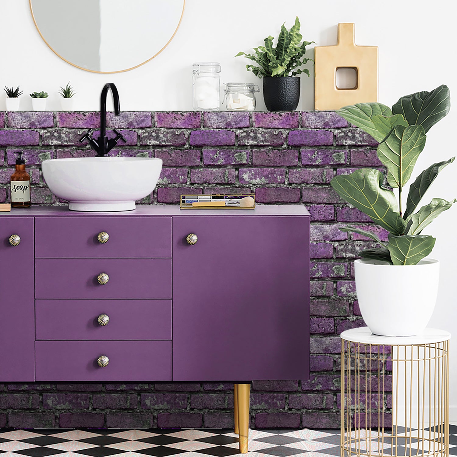 Peel And Stick Tile Wall Decoration PVC Purple Brick Wall Tile Splash-proof Self-adhesive Wall Stickers - Durable, Waterproof, Suitable For Kitchen, Toilet, Bathroom Wall Decoration Materials