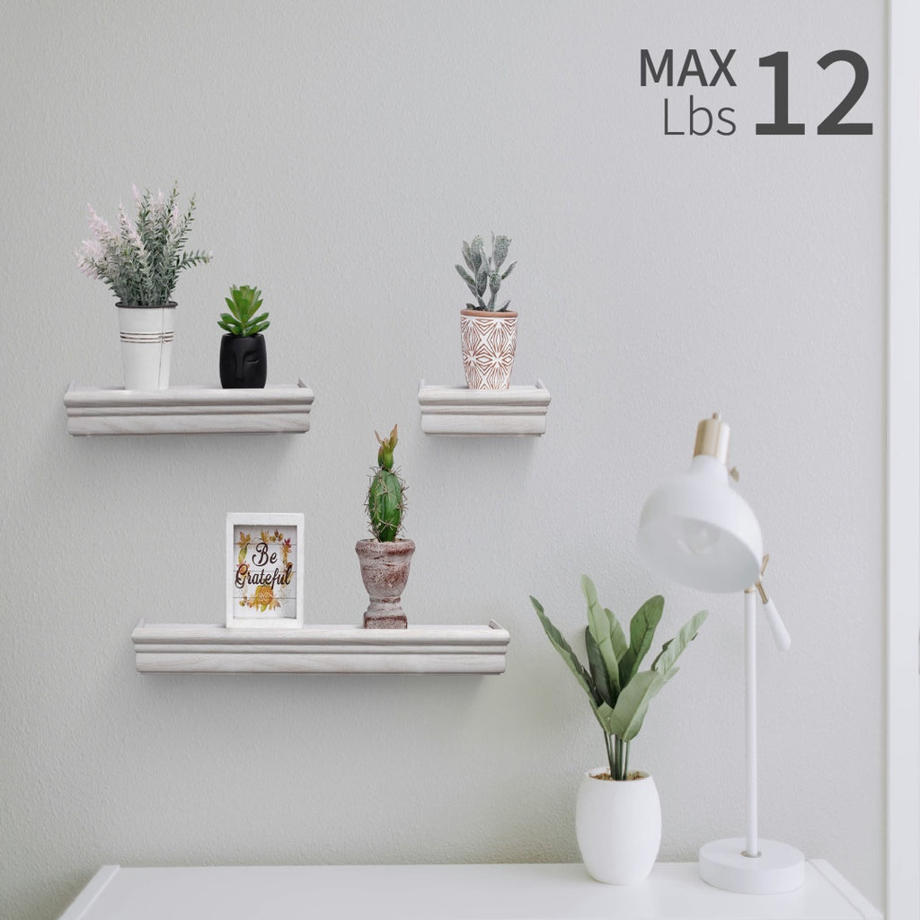 Floating Shelves 17.9 Wall Mounted Wood Shelves For Bathroom, Bedroom, Living Room, Kitchen, Hanging Shelf For Books Storage Decor With Invisible Brackets, White