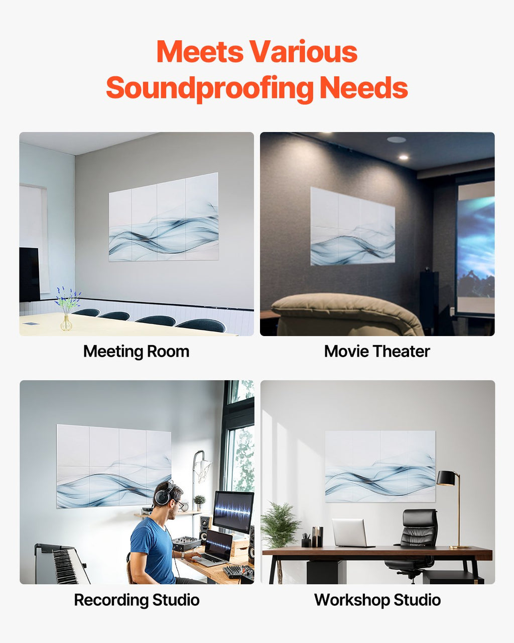 8 Pack Art Acoustic Panels, 47.24 X 23.62 X 0.4 Inch Soundproof Wall Tiles, Self Adhesive Decorative Sound Dampening Absorbing Boards For Home, Office, Studio, Gaming Room,Theater,Simplicity