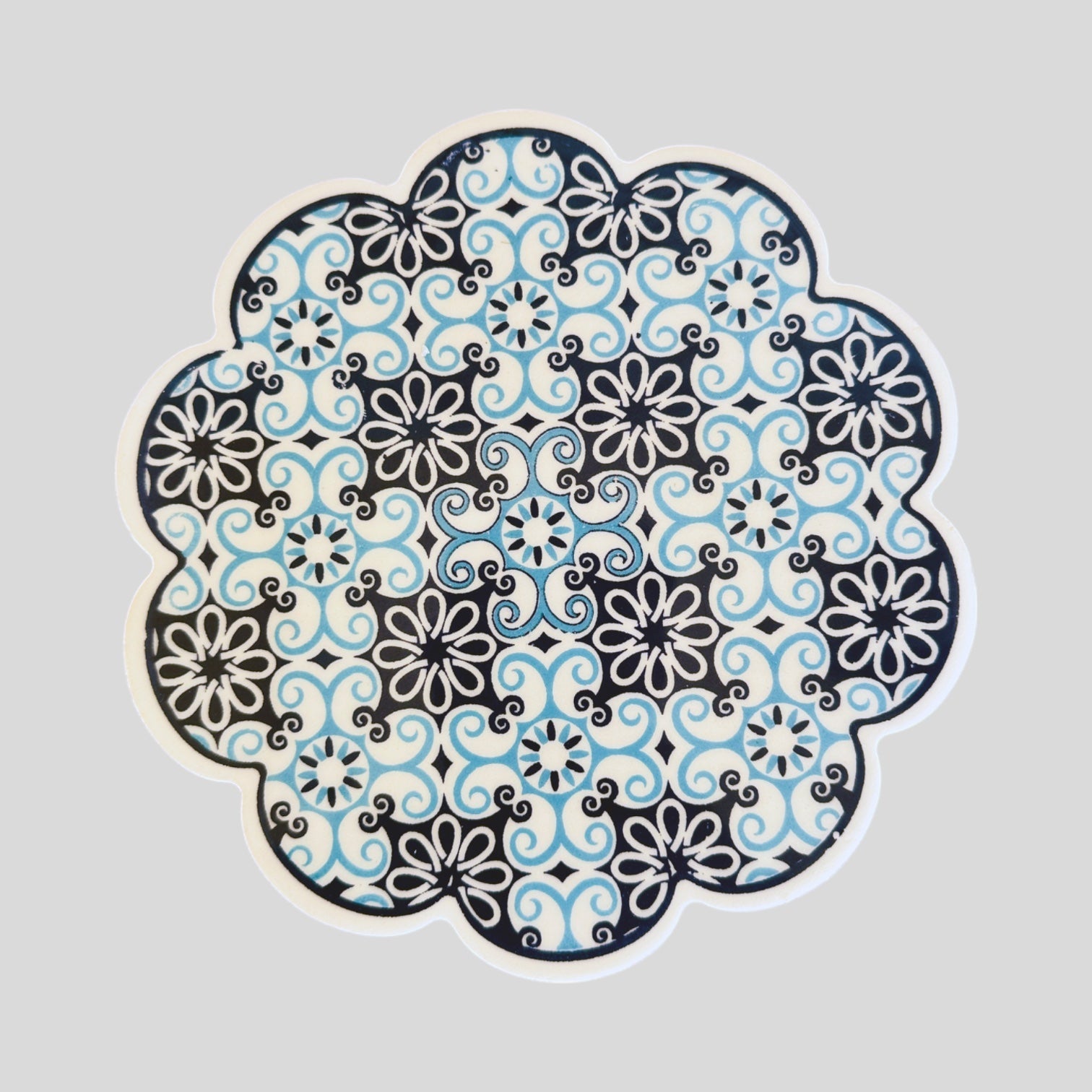 7" Scalloped Ceramic Trivet - Iznik Sky Rosette-0