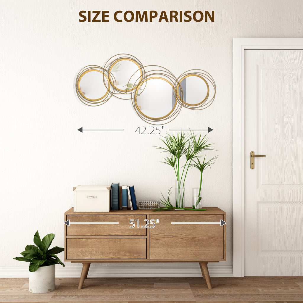 42.25" Circle Mirror for Wall, Modern Metal Wall Art for Living Room, Bedroom and Dining Room, Gold