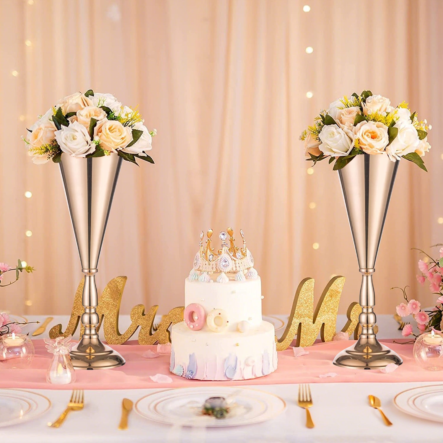 2 Pcs Golden Vase Flower Wedding Centerpieces