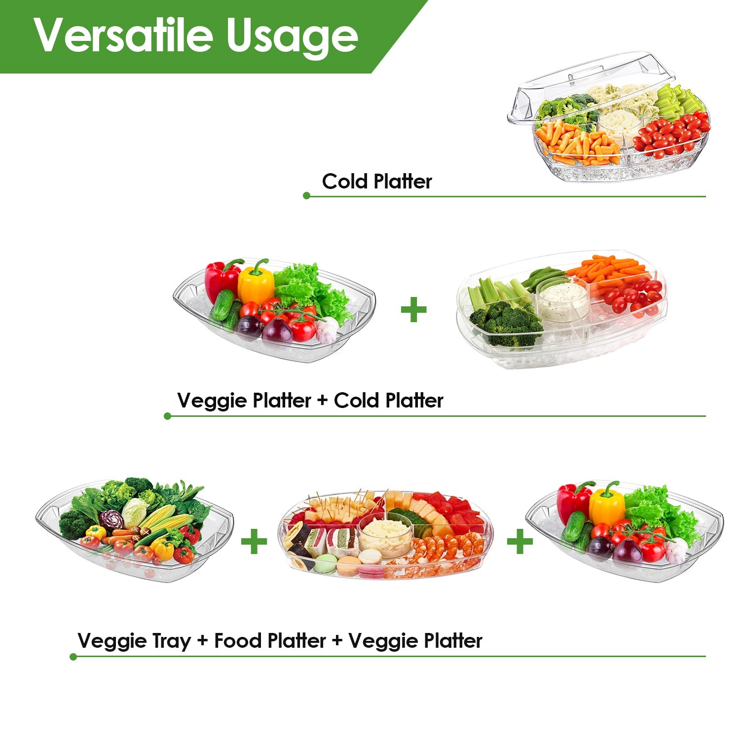 Fruit Ice Serving Tray Chilled Veggie Tray Shrimp Cocktail Serving Dish Appetizer Party Serving Platter Cold Food Buffet Server With Lid And 4 Compartments 3 Tongs 10 Sporks