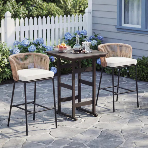 2-Pack Outdoor Bar Stools With Removable Cushions, 400 LBS Weight Capacity Woven Rope Patio Chairs